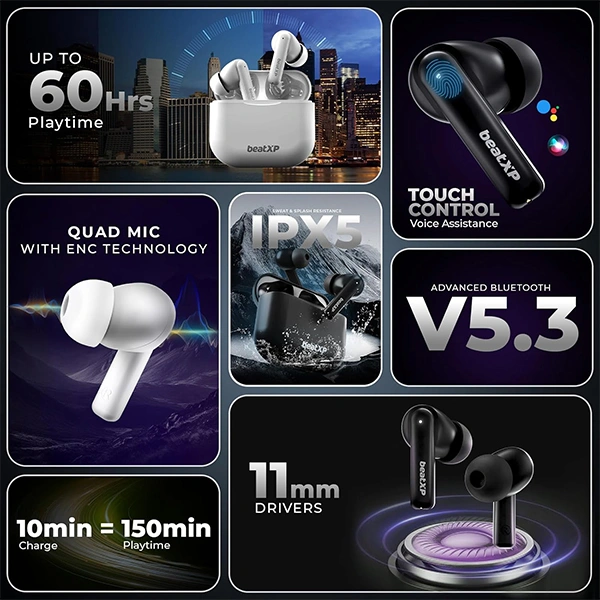 beatXP Vibe XPods Bluetooth True Wireless Earbuds - White - White