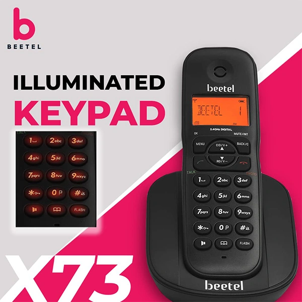beetel Beetel X73 Cordless 2.4Ghz Landline Phone with Caller ID Display - Black Grey, Black Red, Black Yellow