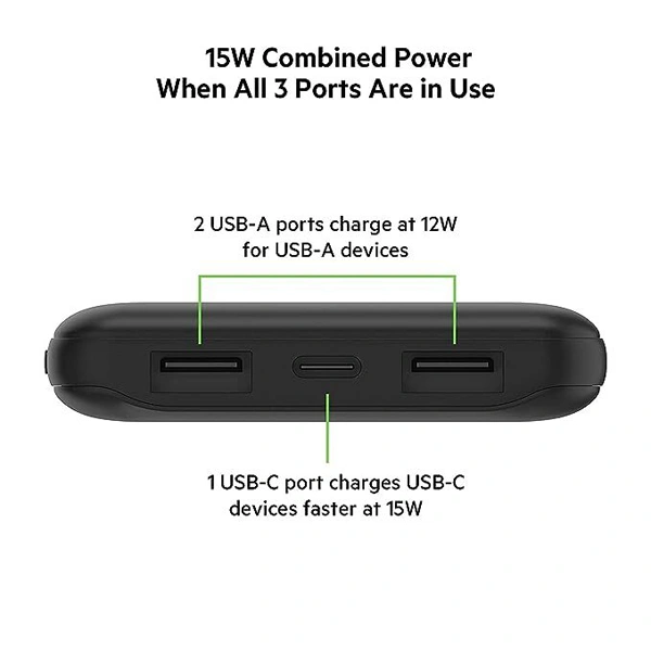 Belkin 10000 mAh Slim Power Bank with 1 USB-C and 2 USB-A Ports to Charge 3 Devices Simultaneously - Rose Gold - Rose Gold
