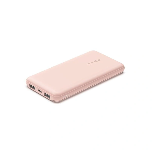 Belkin 10000 mAh Slim Power Bank with 1 USB-C and 2 USB-A Ports to Charge 3 Devices Simultaneously - Rose Gold - Rose Gold