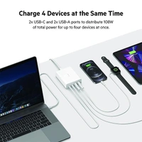 Belkin 108W GaN 4 Port (2 USB-A and 2 USB-C PD 3.0) Fast Charger with PPS Technology - White