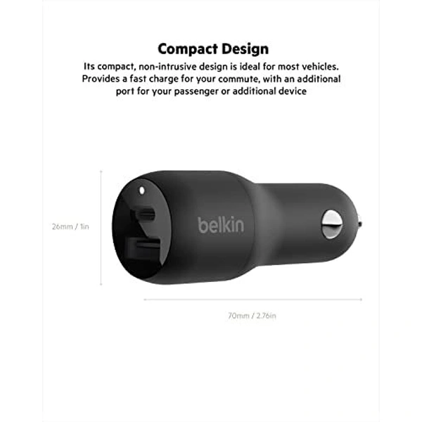 Belkin 37W Dual Port (USB-C & USB-A) Fast Charger - Black