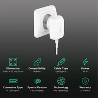 Belkin BoostCharge 30W Type C Fast Charger (Adapter Only, Dynamic PPS Technology) - White