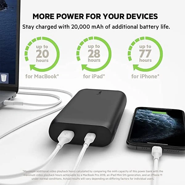 Belkin BoostCharge USB-C PD Power Bank 20K - White - White