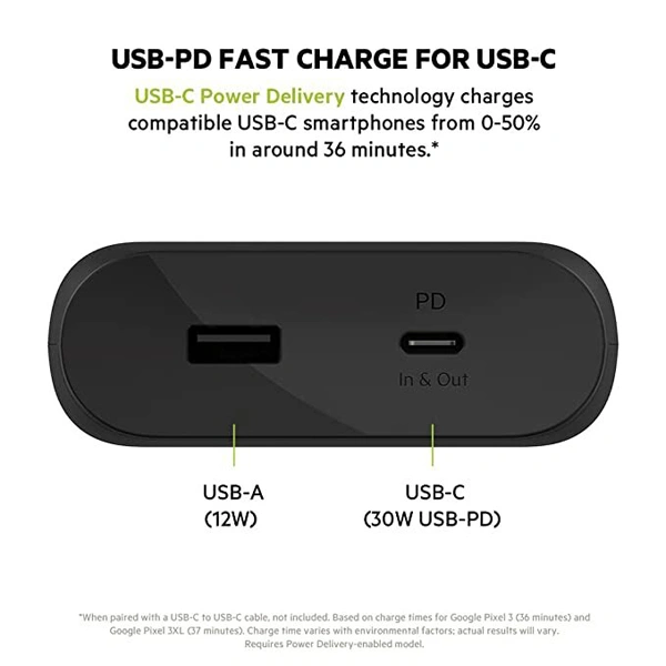 Belkin BoostCharge USB-C PD Power Bank 20K - White - White