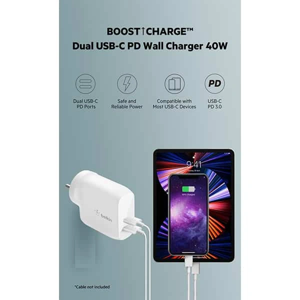 Belkin Dual USB-C 40W PD Wall Charger