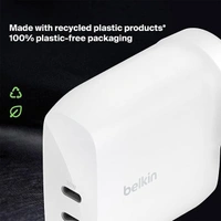 Belkin Fast Charging 60W (30w + 30W) Dual USB-C PPS Wall Charger with 2 Meter Power Extender - White