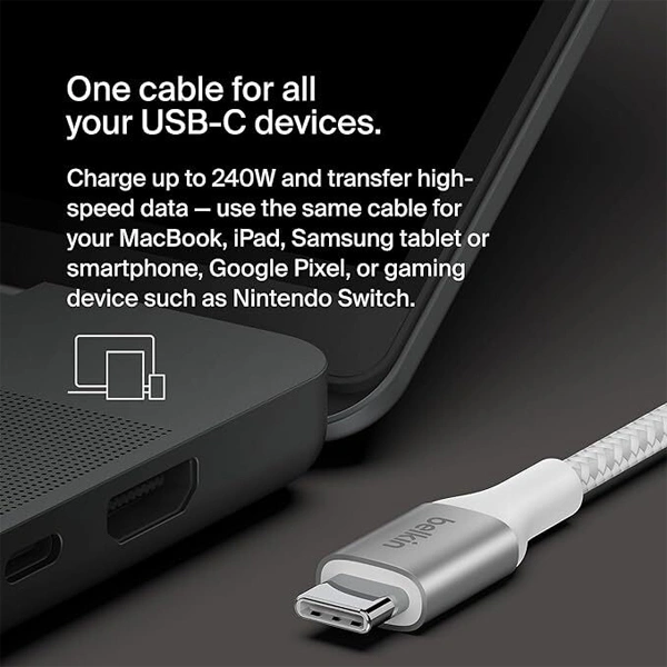 Belkin USB-C to USB-C Braided 3.3 feet 240W PD Cable - Black - Black