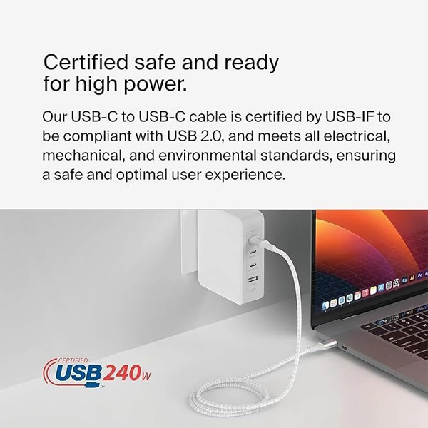 Belkin USB-C to USB-C Braided 3.3 feet 240W PD Cable - Black - Black