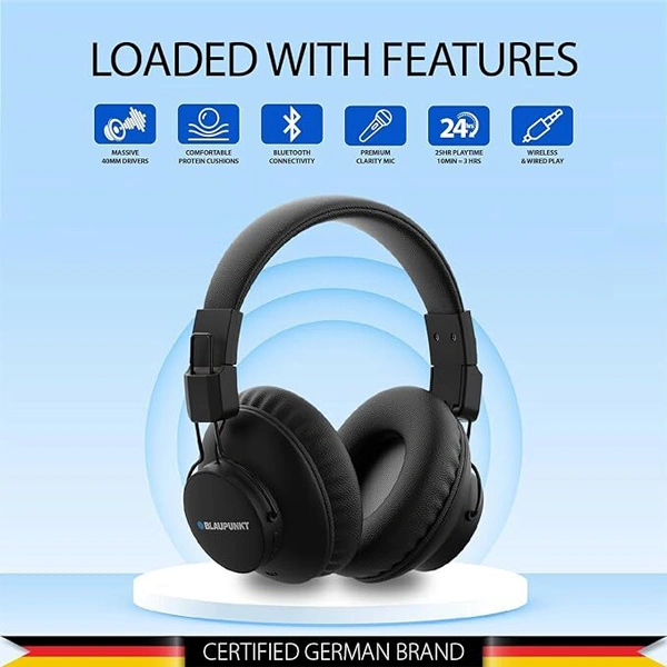 Blaupunkt BH41 Bluetooth Wireless Over Ear Headphones - Blue - Blue