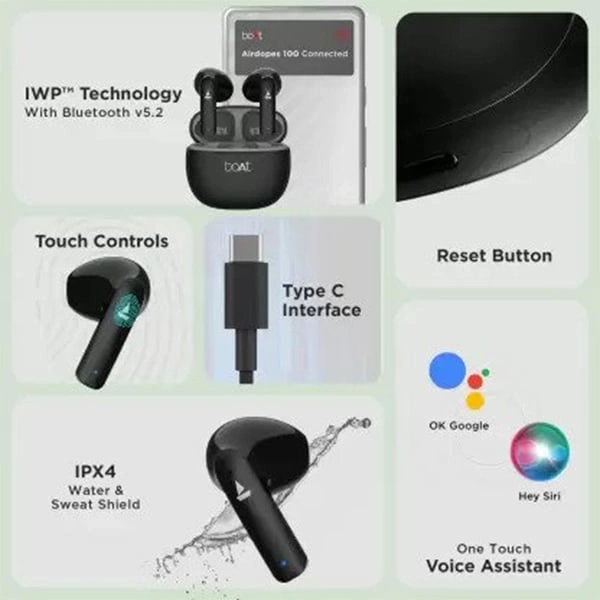 boAt Airdopes 100 True Wireless Earbuds With Ultra Low Latency - Opal Black - Opal Black