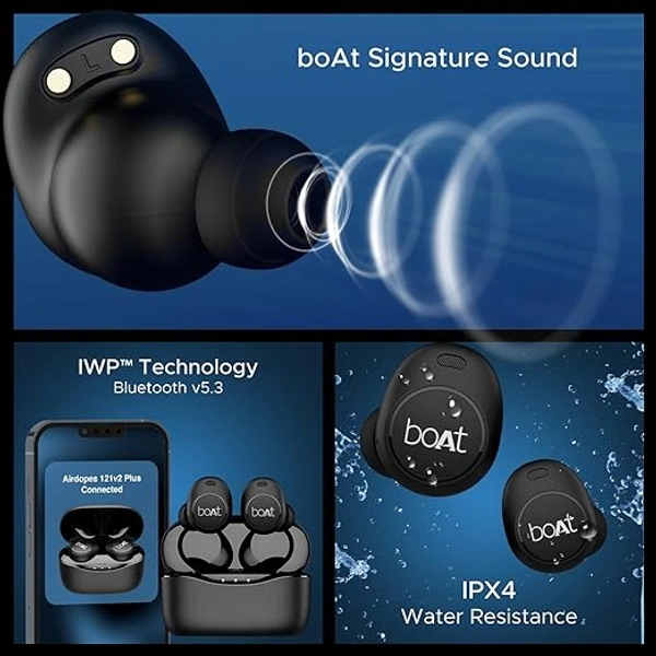 boAt Airdopes 121v2 Plus In-Ear True Wireless Earbuds - Active Black - Active Black