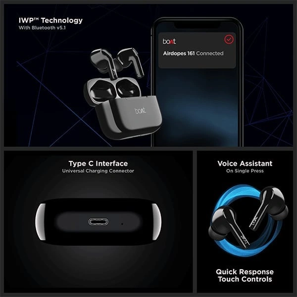 boAt Airdopes 161 with ASAP Charge - Pebble Black - Pebble Black