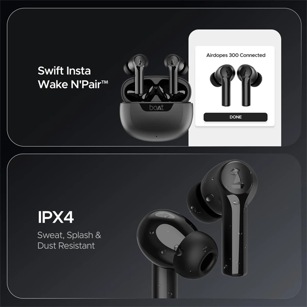 boAt Airdopes 300 Wireless Earbuds - Black - Black