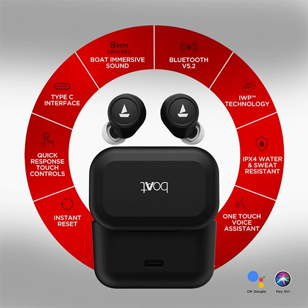 boAt  Airdopes 501 ANC Wireless Earbuds - Red - Red