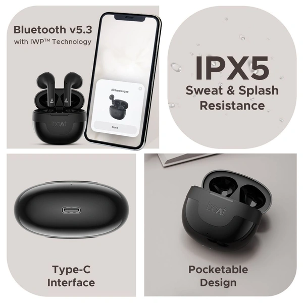 boAt Airdopes Hype True Wireless Earbuds - Opal Black - Opal Black