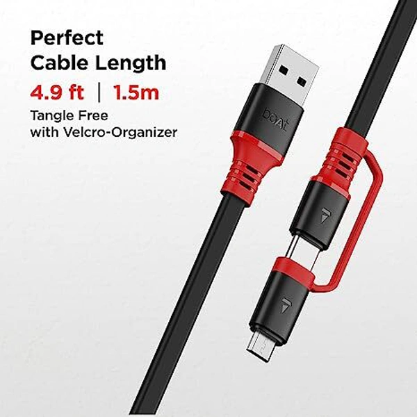 boAt Deuce USB 500 2-In-1 Charging Cable - Black - Black