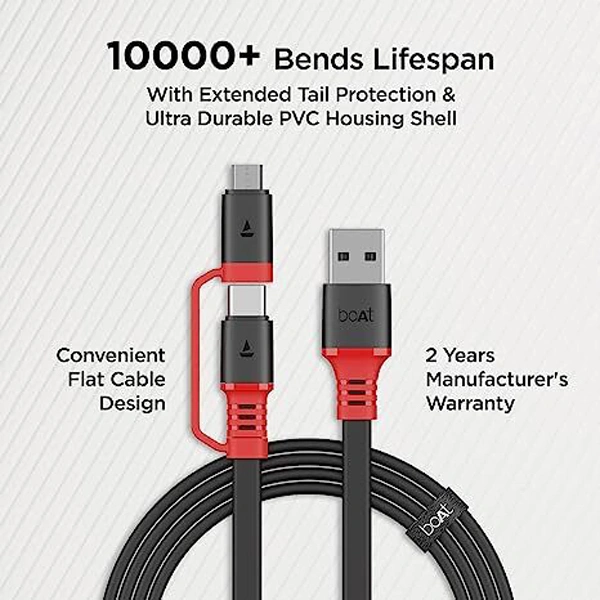 boAt Deuce USB 500 2-In-1 Charging Cable - Black - Black