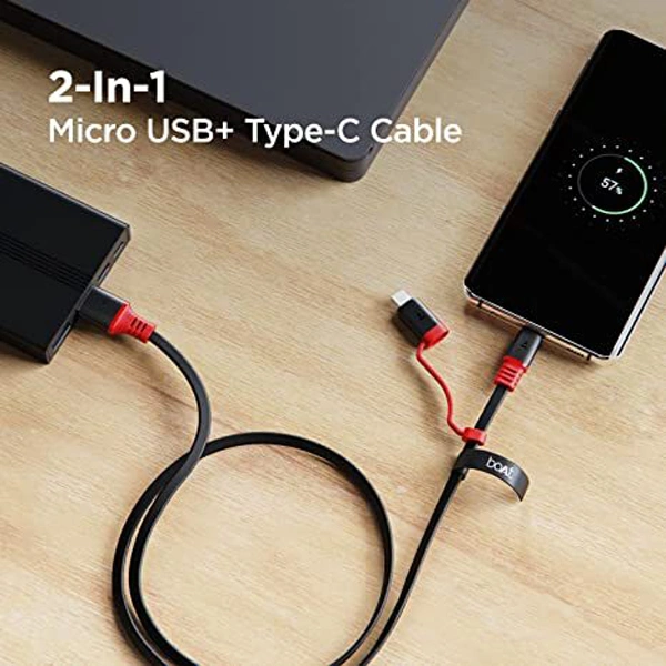 boAt Deuce USB 500 2-In-1 Charging Cable - Black - Black