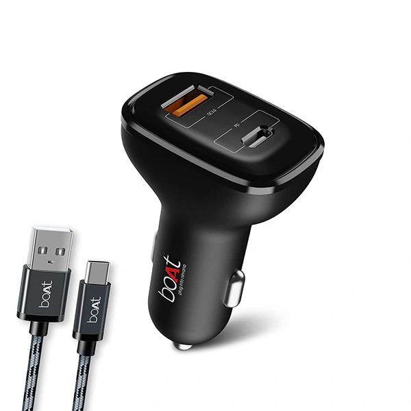 boAt Dual QC-PD Port Rapid Car Charger With Power Delivery Cable - Black