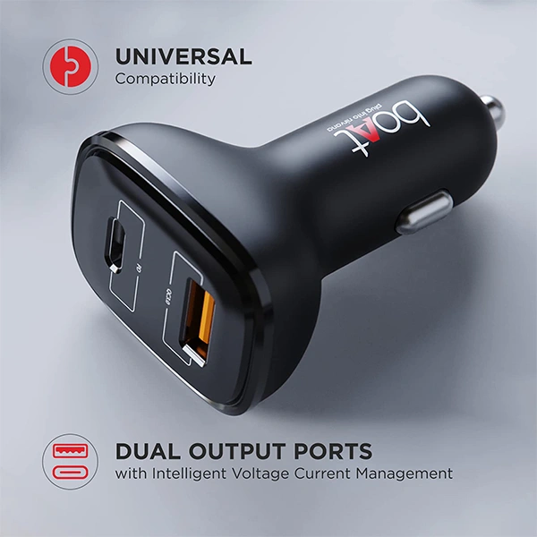 boAt Dual QC-PD Port Rapid Car Charger With Power Delivery Cable - Black
