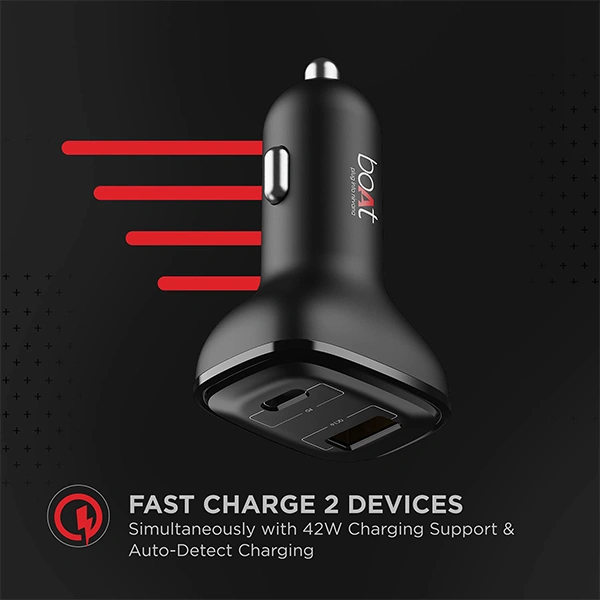 boAt Dual QC-PD Port Rapid Car Charger With Power Delivery Cable - Black