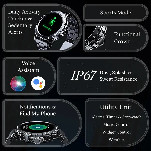 boAt Enigma Z30 1.39" (3.5 cm) HD Display Smartwatch - Zet Black - Zet Black