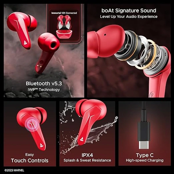 boAt Immortal 121 Deadpool Edition TWS Gaming Earbuds