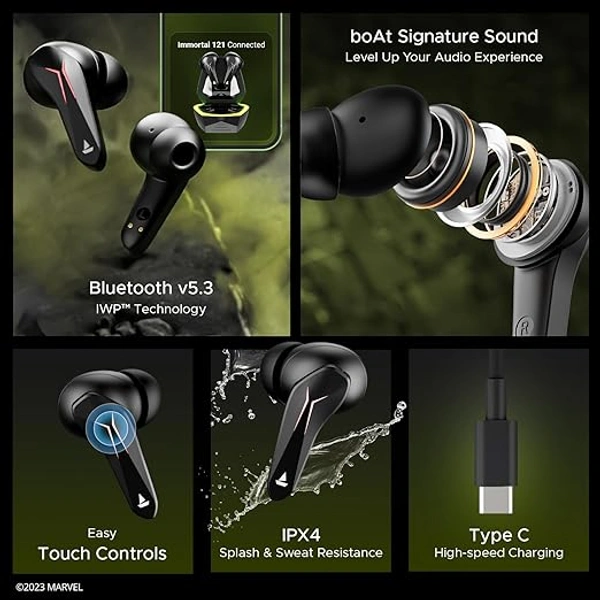 boAt Immortal 121 Hulk Edition TWS Gaming Earbuds