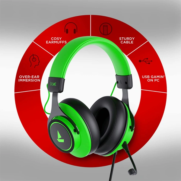 boAt Immortal IM1000D Dual Channel Gaming Headphones - Black - Black