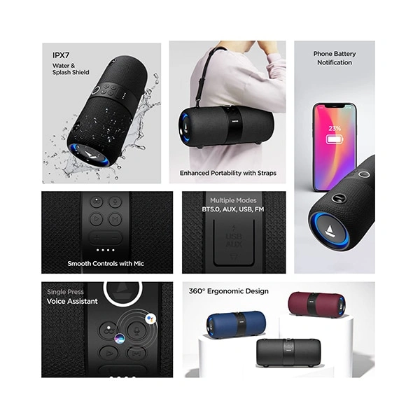boAt Stone 1208 14W Bluetooth Speaker - Black - Black