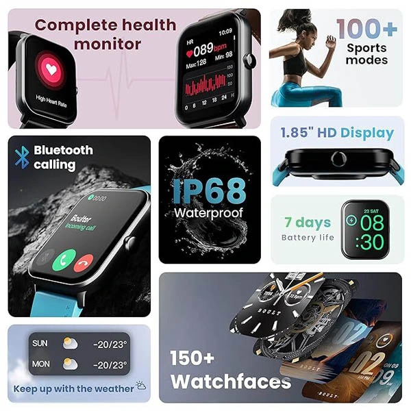 Boult Audio Dive+ with 1.85" HD Display Bluetooth Calling Smartwatch - Jet Black - Jet Black