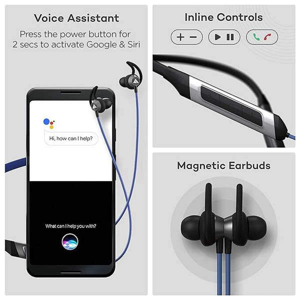 Boult Audio QCharge Neckband with HD calling Mic and 20H Battery Life - Blue - Blue