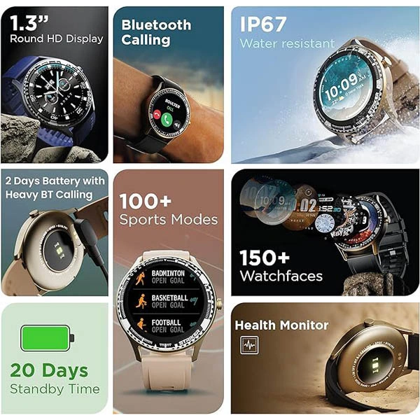 Boult Audio Striker Smartwatch with 1.3" Round Display - Cream - Cream