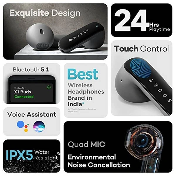 Boult Audio X1 Buds True Wireless in Ear Earbuds with 24H Playtime - White - White