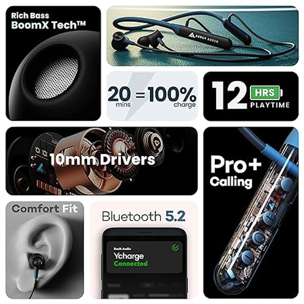 Boult Audio YCharge Wireless in Ear Bluetooth Earphones with 12H Playtime - Blue - Blue