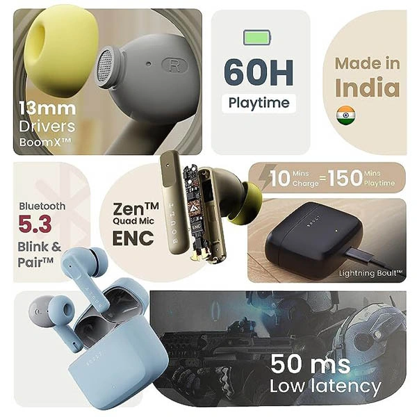 Boult Audio Z60 Truly Wireless in Ear Earbuds with 60H Playtime - Raven Black - Raven Black