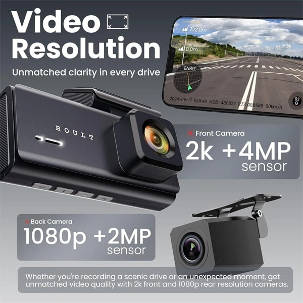 Boult Audio Boult Cruisecam X3 Car DashCam with 2K + 4MP Front & 1080p + 2MP Rear HD Recording