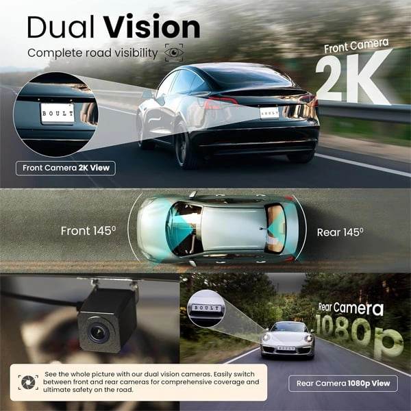 Boult Audio Boult Cruisecam X3 Car DashCam with 2K + 4MP Front & 1080p + 2MP Rear HD Recording