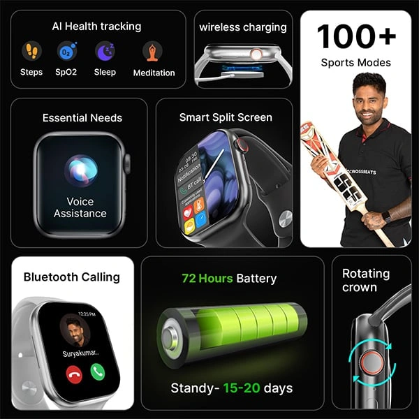 Crossbeats CrossBeats Nexus 2.01” Super AMOLED Display Smart Watch - Black - Black
