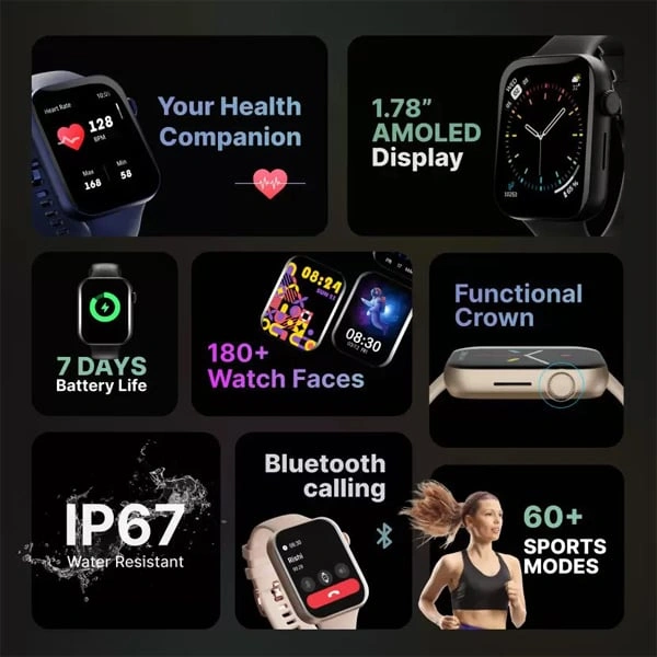 Cultsport Burn 1.78" AMOLED Bluetooth Calling Smartwatch - Rose Gold - Rose Gold