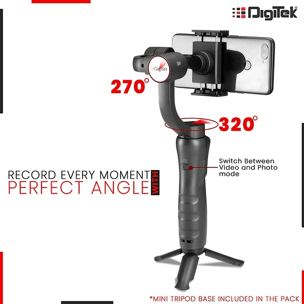 Digitek 3-Axis Handheld Gimbal Stabilizer for Smartphones & Gopro with Face