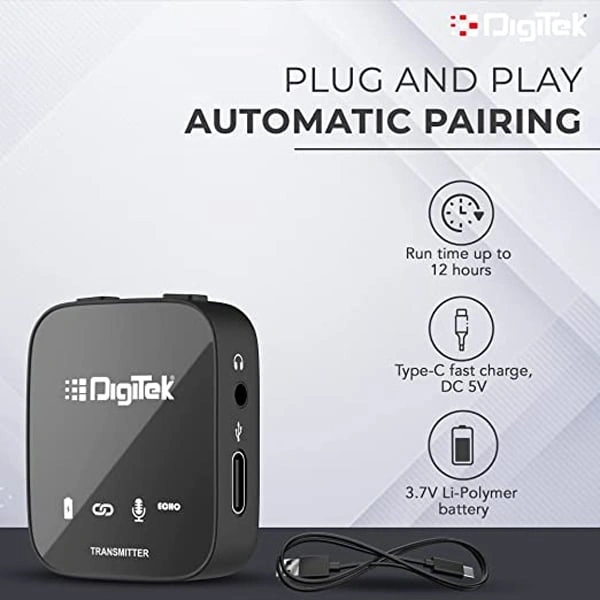 Digitek DWM-101 Pro Wireless Microphone System for DSLR, Camcorder, Smartphone & Tablet