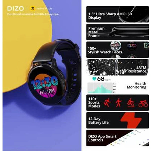 DIZO Watch R Amoled Display Smart Watch - Black - Black