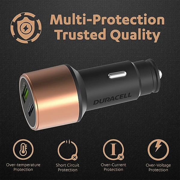 Duracell 38W Fast Car Charger Adapter with Dual Output - Black