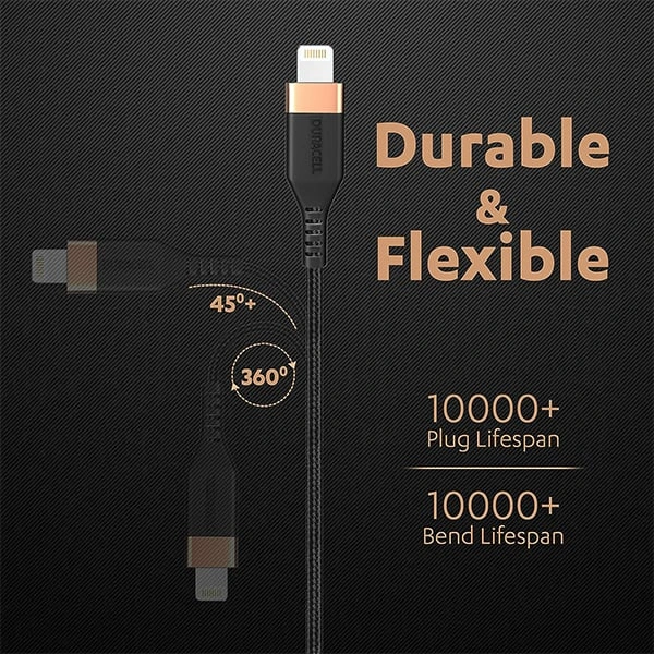Duracell USB Lightning Apple Certified (MFI) Braided Sync & Charge Cable - Black