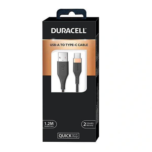 Duracell USB Type C 3A Braided Sync & Fast Charging Cable - Black