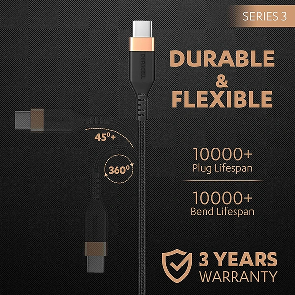 Duracell USB Type C 3A Braided Sync & Fast Charging Cable - Black