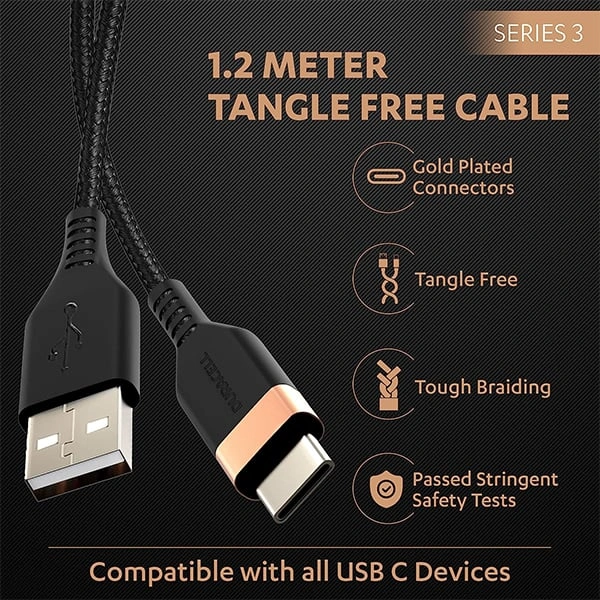 Duracell USB Type C 3A Braided Sync & Fast Charging Cable - Black