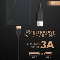 Duracell USB Type C 3A Braided Sync & Fast Charging Cable - Black